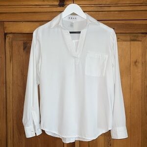 DASH WHITE FLANNEL POCKET BLOUSE BACK BUTTON DOWN DETAIL Sz. S